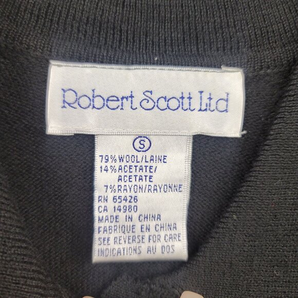 90s Robert Scott Ltd VTG Black Velvet Cardigan S Wool Rayon Decorative Buttons - Picture 6 of 10